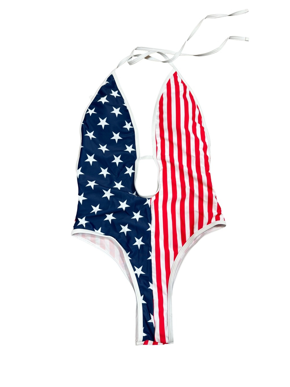 4th of July Stars & Stripes Halter One-Piece Swimsuit Red White Blue SZ M NWOT